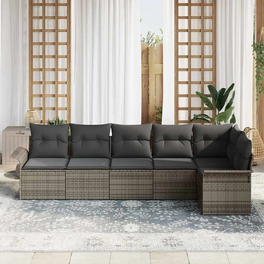 Garden Sofa Set Modular Outdoor Furniture 6 Piece Grey Poly Rattan with Cushions