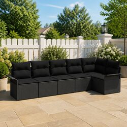 Modular Garden Sofa Set 6 pcs Black Outdoor Furniture Poly Rattan Patio Lounger