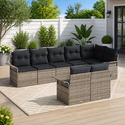 Modular Garden Sofa Set 8 Pieces Grey Outdoor Furniture Poly Rattan with Storage