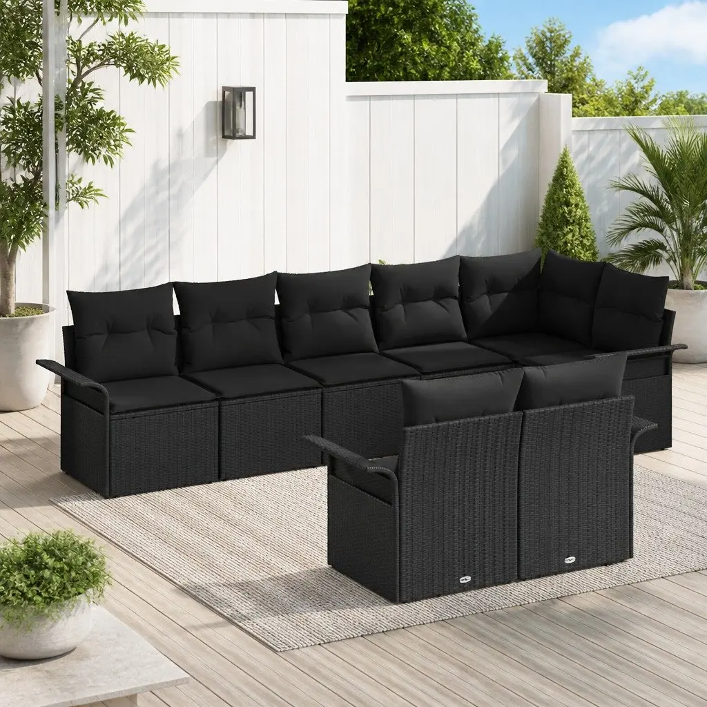 Modular Garden Sofa Set 8 Pieces Black Outdoor Furniture Poly Rattan Patio