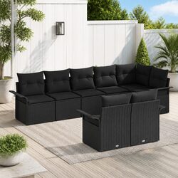 Modular Garden Sofa Set 8 Pieces Black Outdoor Furniture Poly Rattan Patio