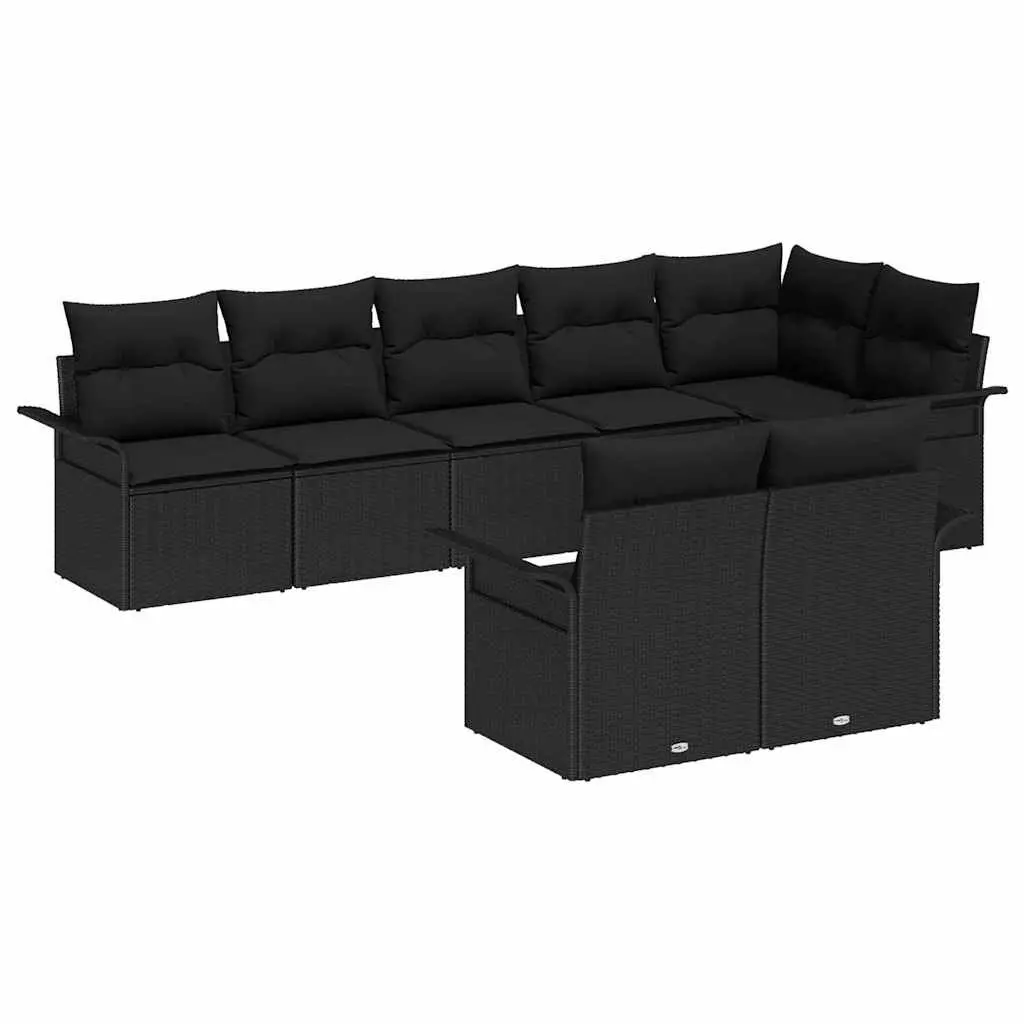Modular Garden Sofa Set 8 Pieces Black Outdoor Furniture Poly Rattan Patio