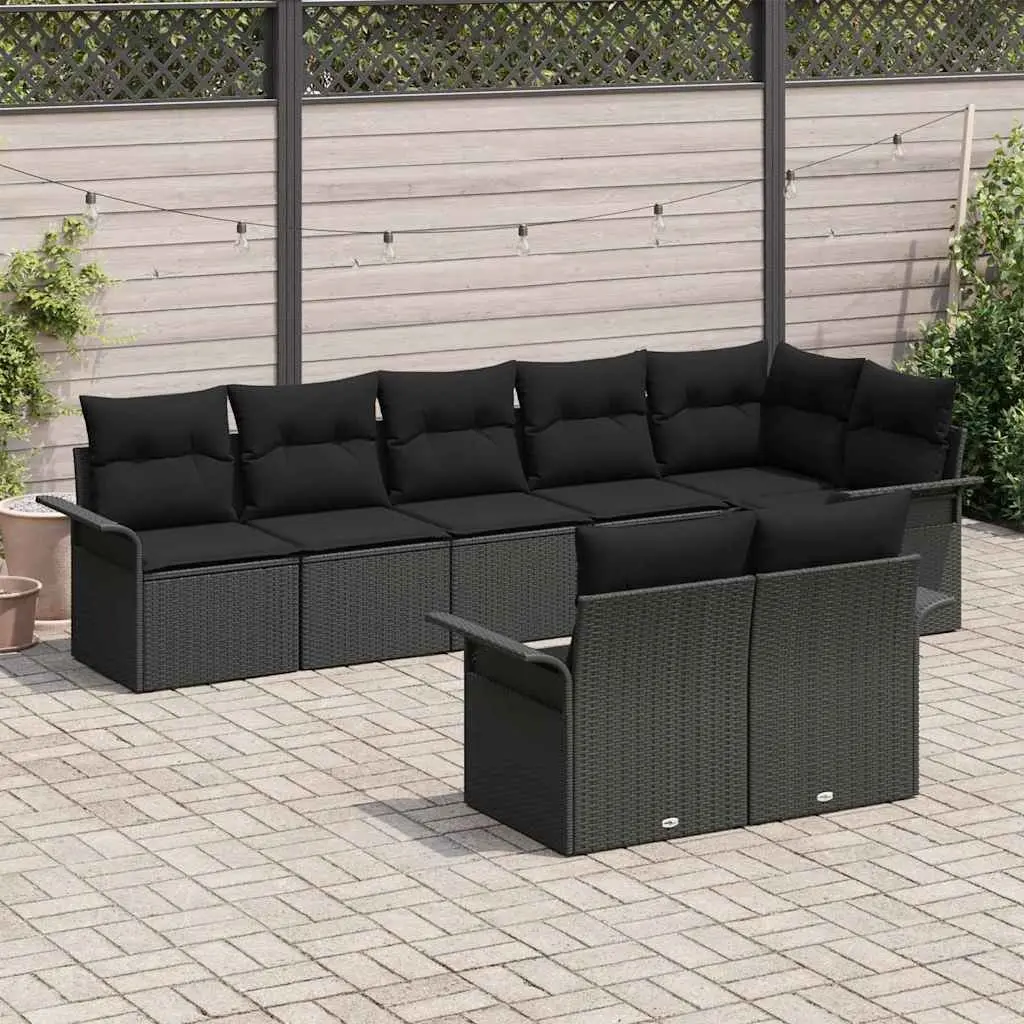 Modular Garden Sofa Set 8 Pieces Black Outdoor Furniture Poly Rattan Patio