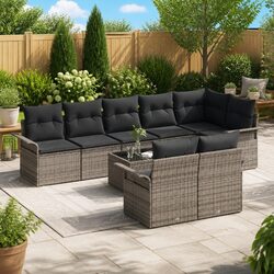 Modular Outdoor Garden Sofa Set 9 Pieces Grey Poly Rattan Furniture with Storage