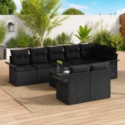 Modular Garden Sofa Set 9 Pieces Black Outdoor Furniture with Storage Poly