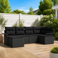 Garden Sofa Set 6 pcs Modular Outdoor Furniture with Storage Black Poly Rattan