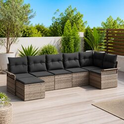Modular Garden Sofa Set 7 Pieces Grey Outdoor Furniture Poly Rattan Lounge Patio