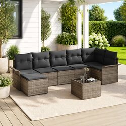 Modular Garden Sofa Set 8 Pieces Grey Poly Rattan Outdoor Furniture with
