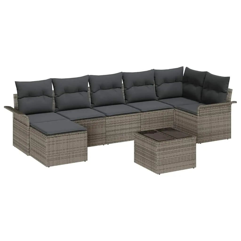 Modular Garden Sofa Set 8 Pieces Grey Poly Rattan Outdoor Furniture
