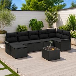 Garden Sofa Set 8 Pieces Black Modular Outdoor Furniture with Storage Seating
