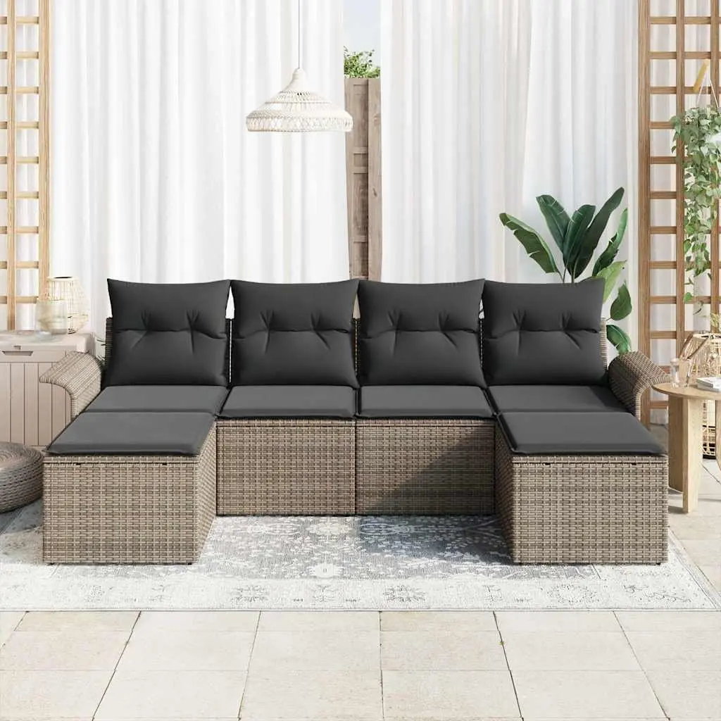 Modular Garden Sofa Set 6 Pieces Grey Poly Rattan with Storage