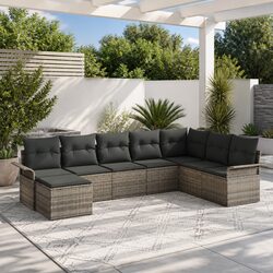 Modular Garden Sofa Set 8 Piece Grey Poly Rattan Outdoor Furniture with Cushions