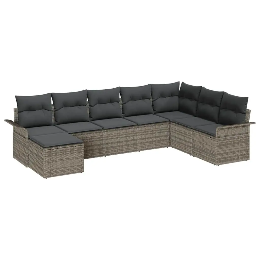 Modular Garden Sofa Set 8 Piece Grey Poly Rattan Outdoor Furniture with Cushions
