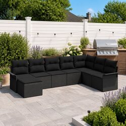 Modular Garden Sofa Set 8 Pieces Black Outdoor Furniture Poly Rattan Patio
