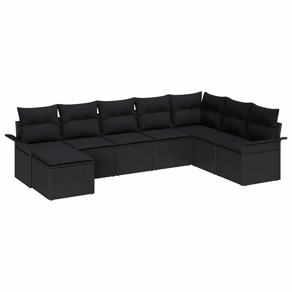 Modular Garden Sofa Set 8 Pieces Black Outdoor Furniture Poly Rattan Patio