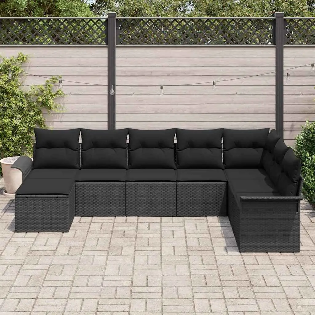 Modular Garden Sofa Set 8 Pieces Black Outdoor Furniture Poly Rattan Patio