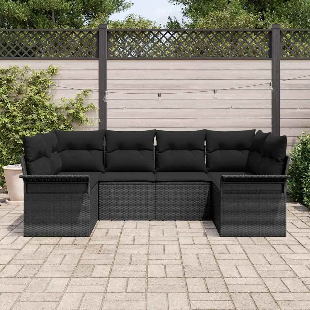 Modular Garden Sofa Set 6 Piece Black Poly Rattan Outdoor Furniture