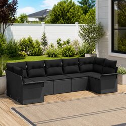 Garden Sofa Set 7 Pcs Outdoor Furniture Black Poly Rattan Modular Lounge with
