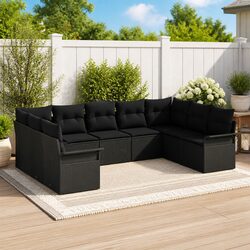 Modular Garden Sofa Set 9 pcs Black Poly Rattan Outdoor Furniture with Storage