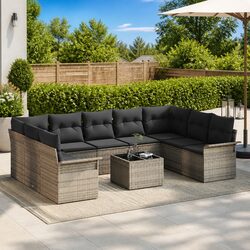 Garden Sofa Set 10 Piece Modular Outdoor Furniture Grey Poly Rattan with Storage