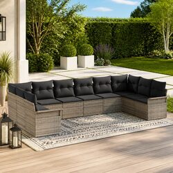 Modular Garden Sofa Set 10 Piece Outdoor Patio Furniture Grey Poly Rattan