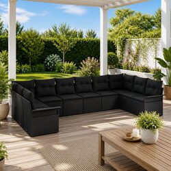 Modular Garden Sofa Set 10 Pieces Black Poly Rattan Outdoor Furniture with