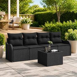Outdoor Garden Sofa Set 5 Piece Modular Black Poly Rattan with Storage Table