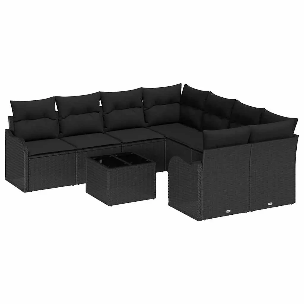 Modular Garden Sofa Set 9 Pieces Black Poly Rattan Steel Glass Outdoor Patio