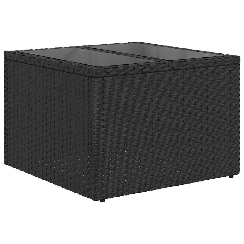 Modular Garden Sofa Set 9 Pieces Black Poly Rattan Steel Glass Outdoor Patio