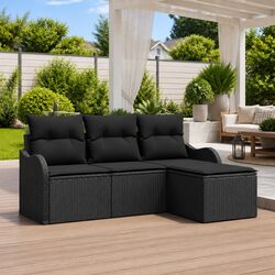 Garden Sofa Set 4 pcs Modular Outdoor Furniture Black Poly Rattan with Storage