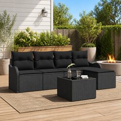 Modular Garden Sofa Set 6 Pieces Outdoor Furniture Poly Rattan Lounge with