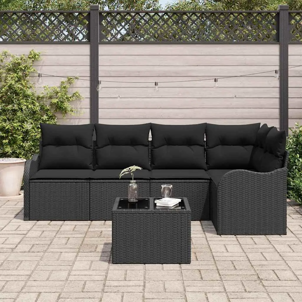 Modular Garden Sofa Set 6 Piece with Storage Poly Rattan Black