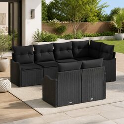 Garden Sofa Set with Storage 7 Pieces Black Outdoor Furniture Rattan Patio
