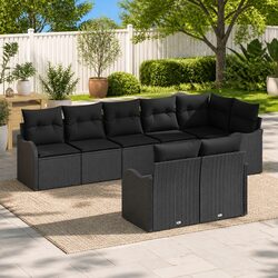 Garden Sofa Set Modular Outdoor Furniture 8 Pieces Black Poly Rattan with
