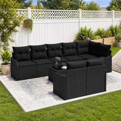 Garden Sofa Set 9 pcs Modular Outdoor Furniture Black Poly Rattan with Storage