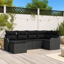 Modular Garden Sofa Set 6 Pieces Black Poly Rattan Outdoor Furniture with