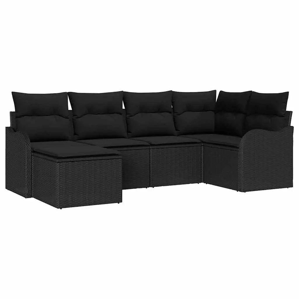 Modular Garden Sofa Set 6 Pieces Black Poly Rattan Outdoor Furniture