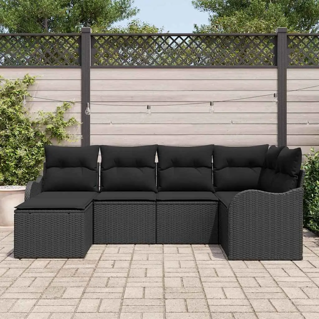 Modular Garden Sofa Set 6 Pieces Black Poly Rattan Outdoor Furniture