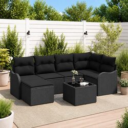 Modular Garden Sofa Set 7pc Black Outdoor Furniture Poly Rattan Patio Couch