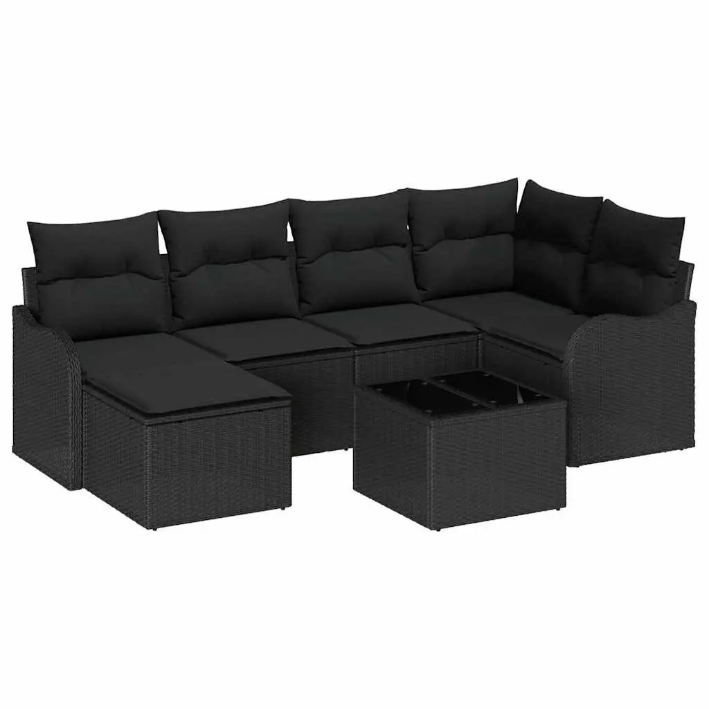 Modular Garden Sofa Set 7pc Black Outdoor Furniture Poly Rattan Patio Couch