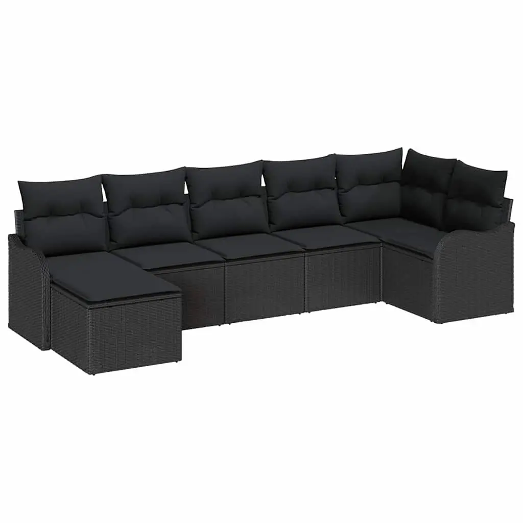 Modular Garden Sofa Set 7 Pieces Black Poly Rattan Outdoor Furniture with