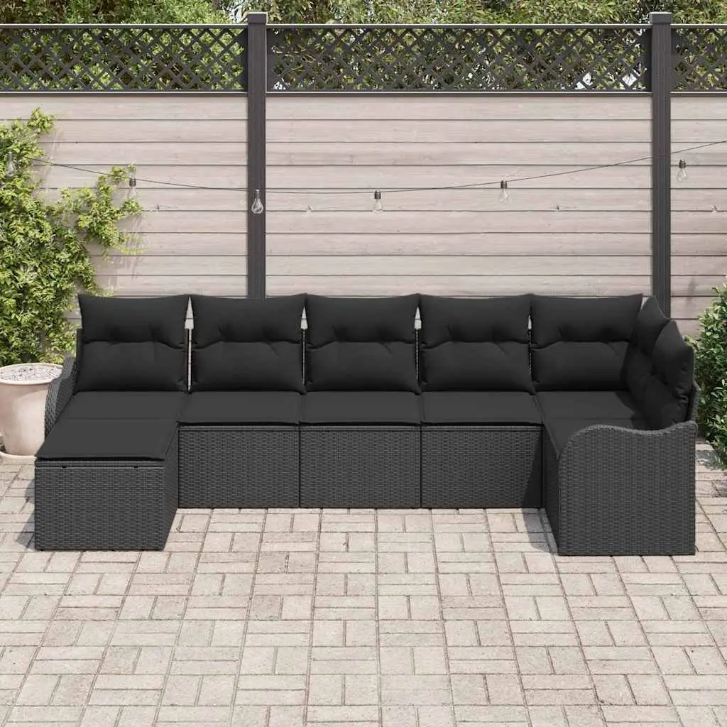 Modular Garden Sofa Set 7 Pieces Black Poly Rattan Outdoor Furniture with