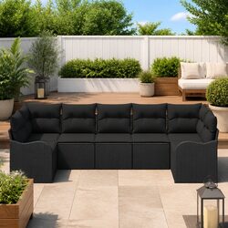 7-Piece Garden Sofa Set with Storage Black Outdoor Furniture Modular Seating