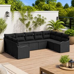 Outdoor Garden Sofa Set 9pcs Modular Lounge Furniture Black Poly Rattan Patio