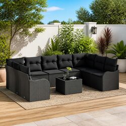 Modular Garden Sofa Set 10 pcs Black Outdoor Furniture Patio Lounge Seating