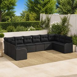 Modular Garden Sofa Set 10 Pieces with Storage Black Poly Rattan Outdoor