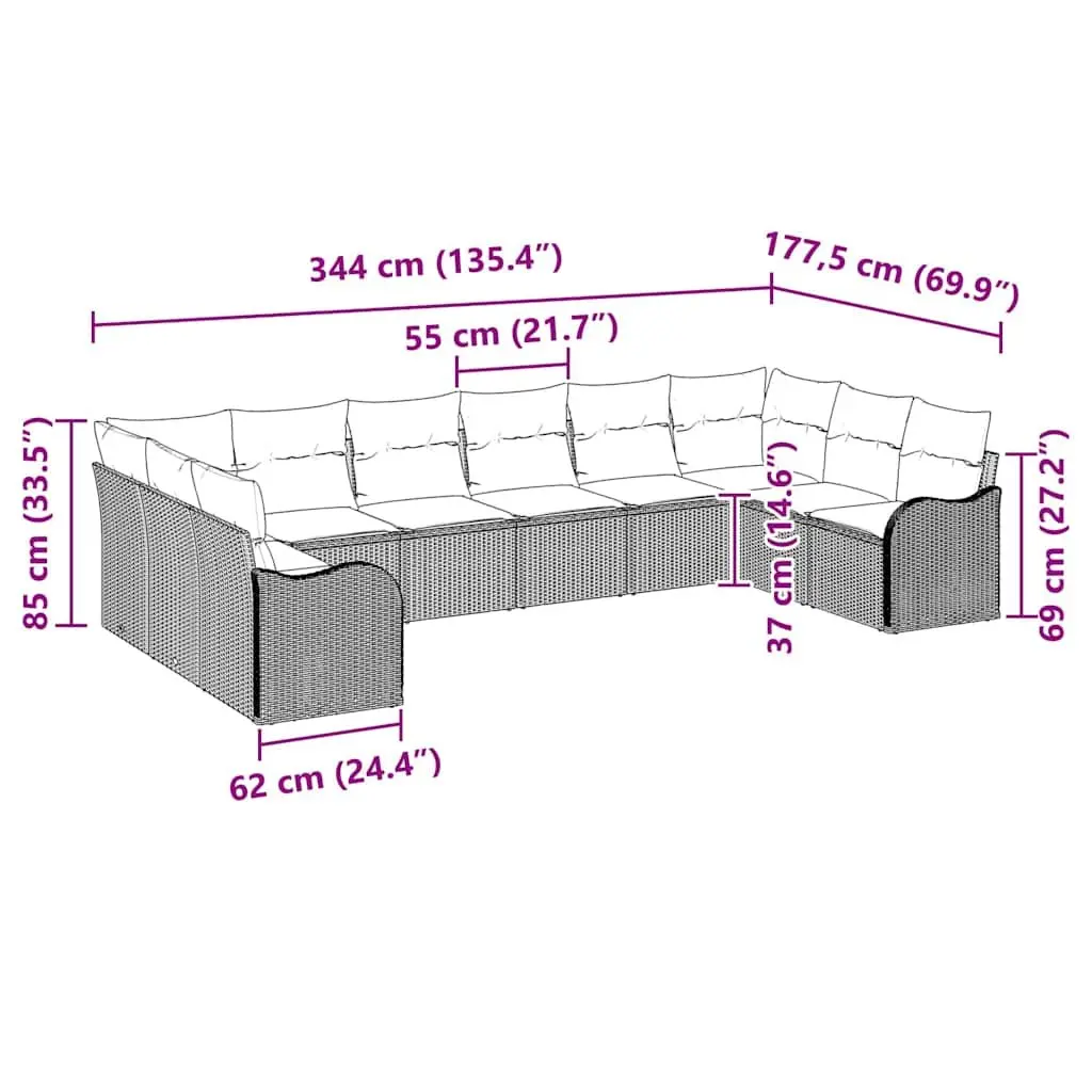 Modular Garden Sofa Set 10 Pieces with Storage Black Poly Rattan Outdoor