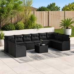 Modular Garden Sofa Set 11 Pieces Outdoor Rattan Furniture with Storage Black