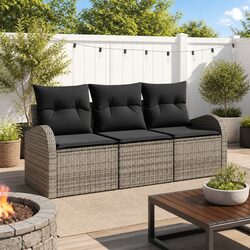 Garden Sofa Set 3 Piece Outdoor Furniture Modular Grey Poly Rattan Patio Lounge