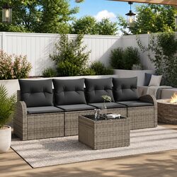 Outdoor Garden Sofa Set 5 Pieces Modular Seating with Storage Grey